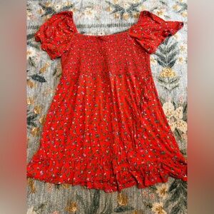 ASOS Design Red Floral Peasant Dress Size 20 Smocked Puff Sleeve